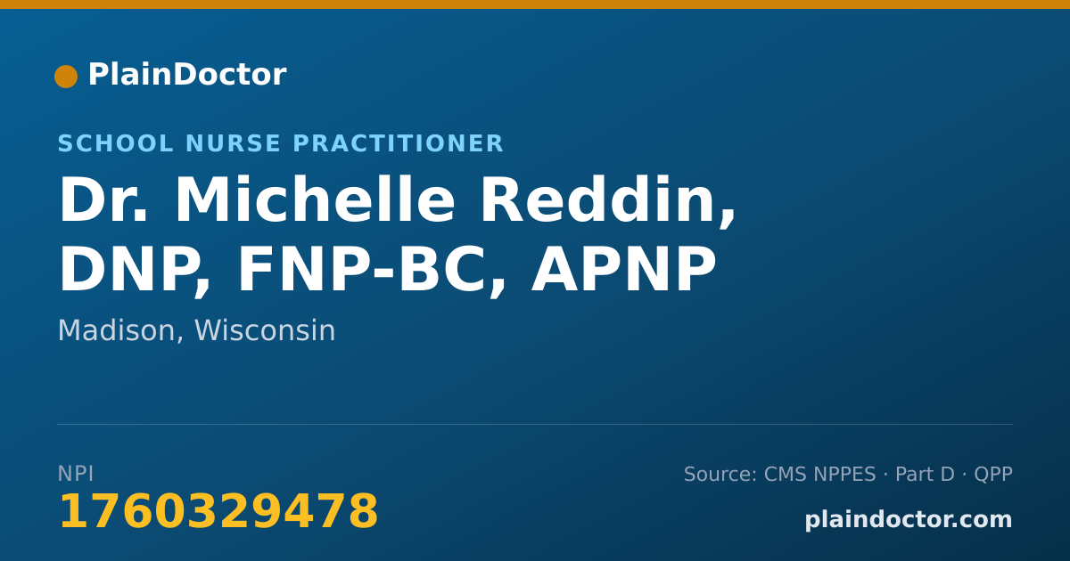 Shareable card for Michelle Reddin, DNP, FNP-BC, APNP - School Nurse Practitioner, Madison, WI