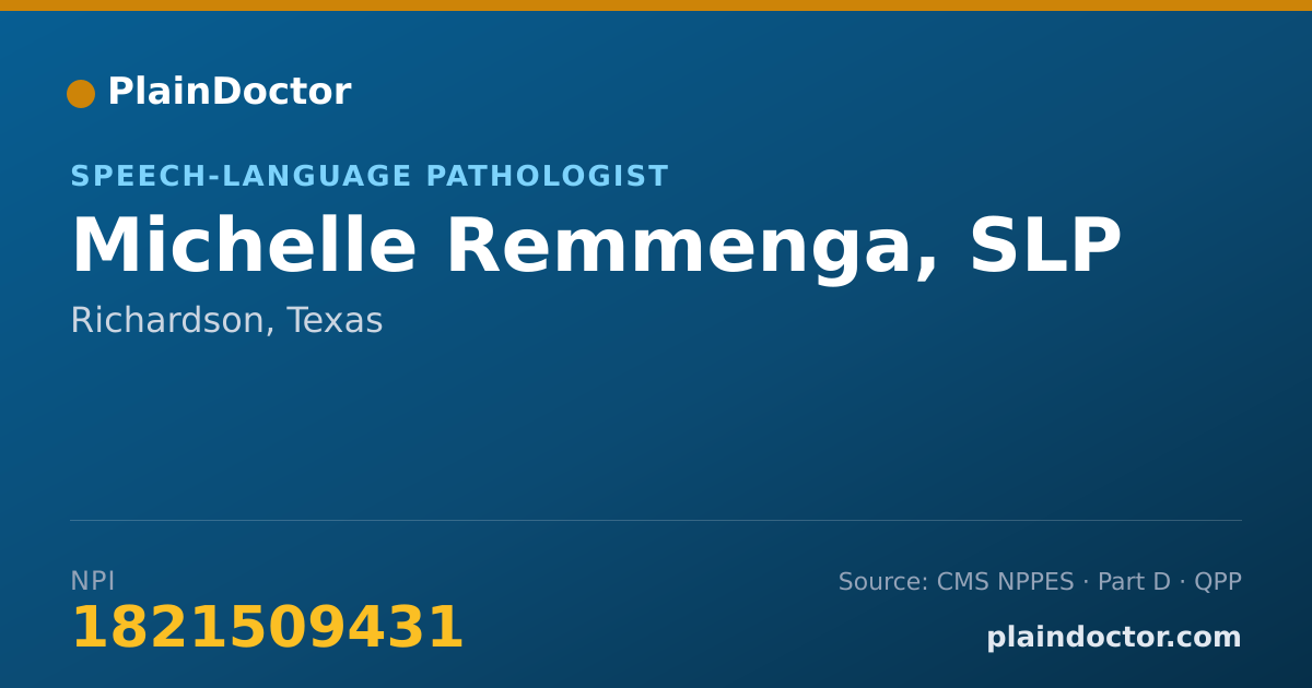 Shareable card for Michelle Remmenga, SLP - Speech-Language Pathologist, Richardson, TX