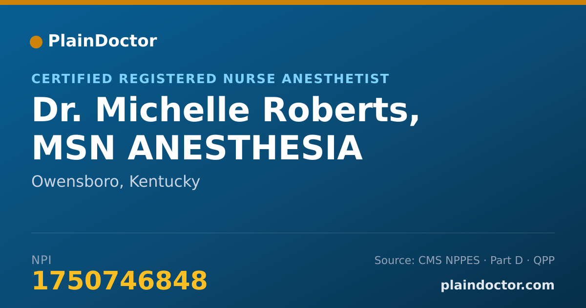 Shareable card for Michelle Roberts, MSN ANESTHESIA - Certified Registered Nurse Anesthetist, Owensboro, KY
