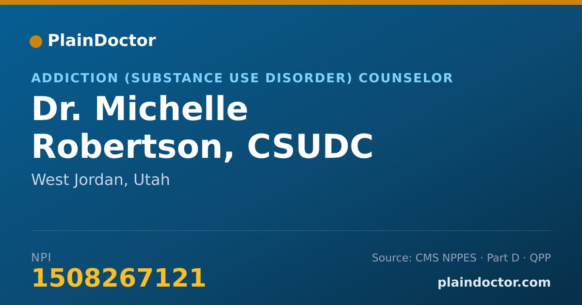 Shareable card for Michelle Robertson, CSUDC - Addiction (Substance Use Disorder) Counselor, West Jordan, UT