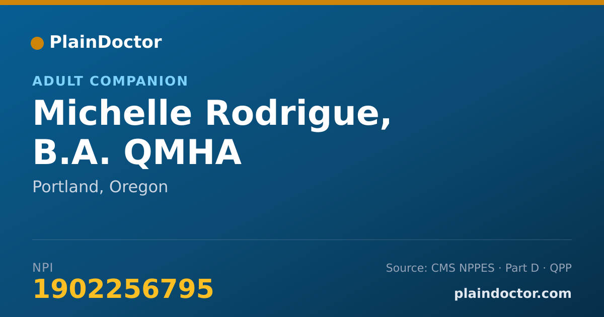 Shareable card for Michelle Rodrigue, B.A. QMHA - Adult Companion, Portland, OR