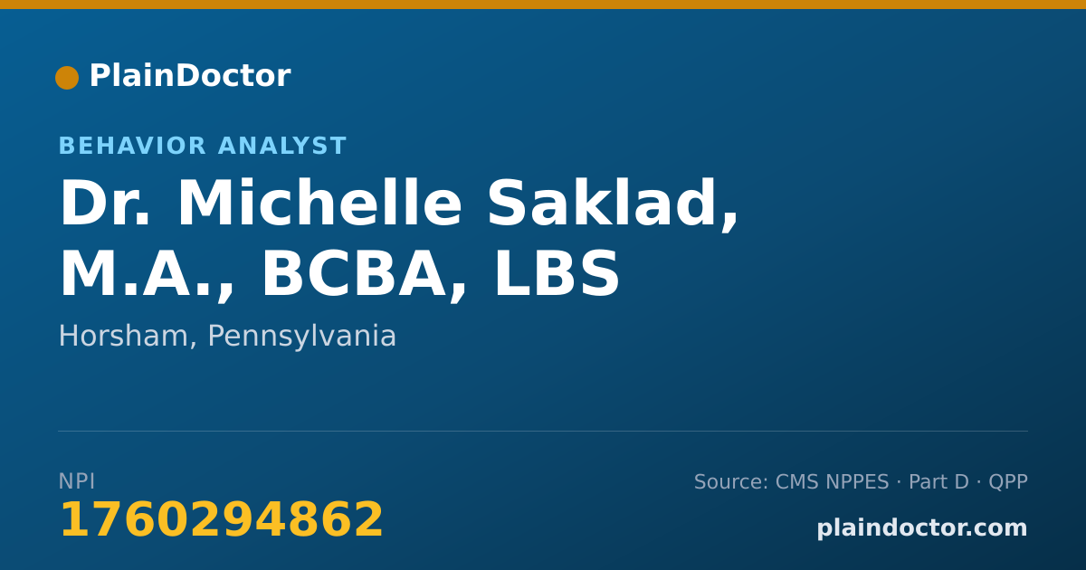 Shareable card for Michelle Saklad, M.A., BCBA, LBS - Behavior Analyst, Horsham, PA