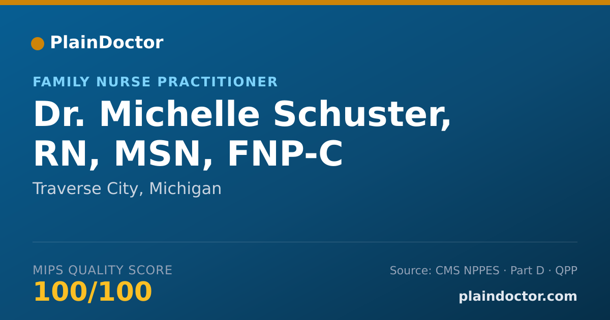 Shareable card for Michelle Schuster, RN, MSN, FNP-C - Family Nurse Practitioner, Traverse City, MI