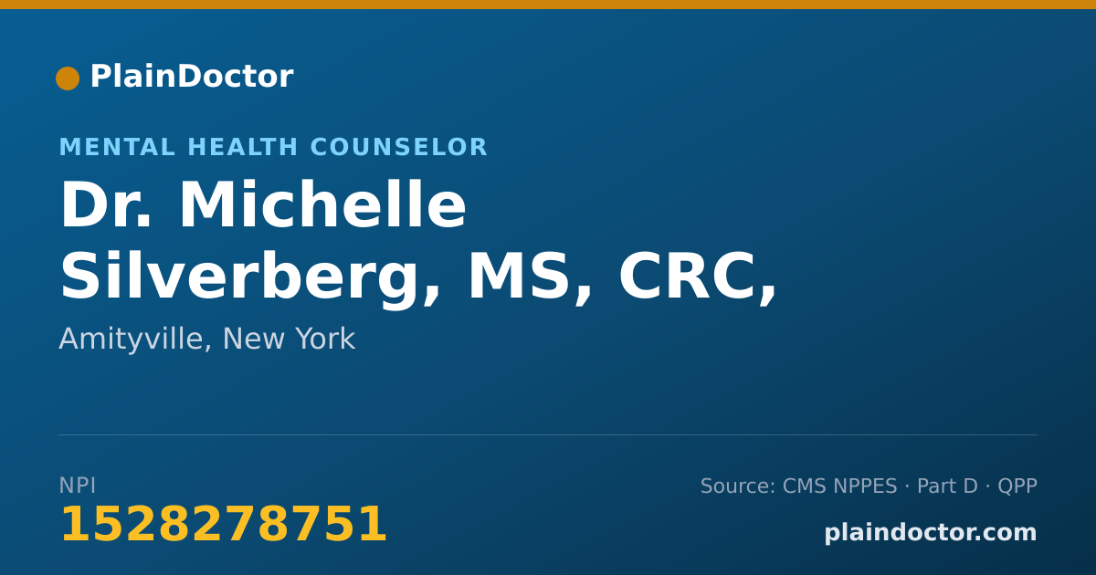 Shareable card for Michelle Silverberg, MS, CRC, LMHC - Mental Health Counselor, Amityville, NY