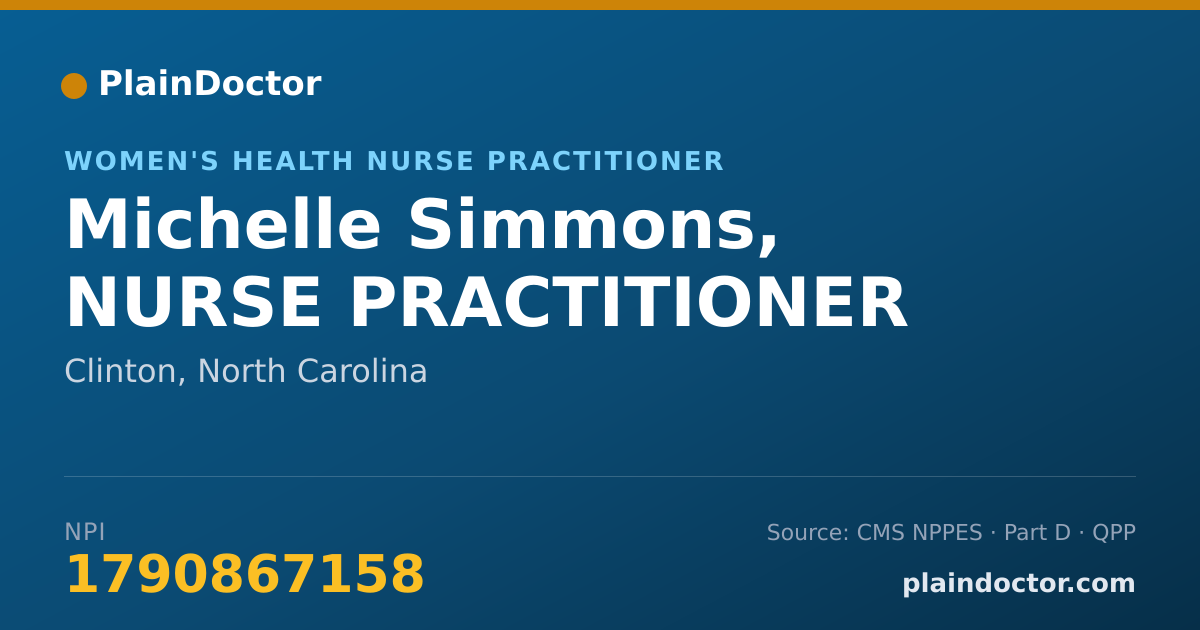 Shareable card for Michelle Simmons, NURSE PRACTITIONER - Women's Health Nurse Practitioner, Clinton, NC