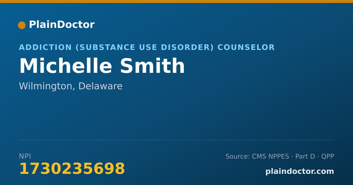 Shareable card for Michelle Smith - Addiction (Substance Use Disorder) Counselor, Wilmington, DE