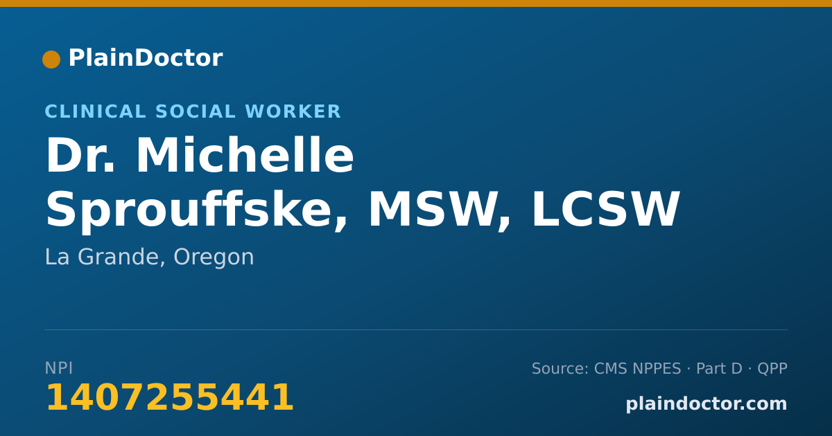 Shareable card for Michelle Sprouffske, MSW, LCSW - Clinical Social Worker, La Grande, OR