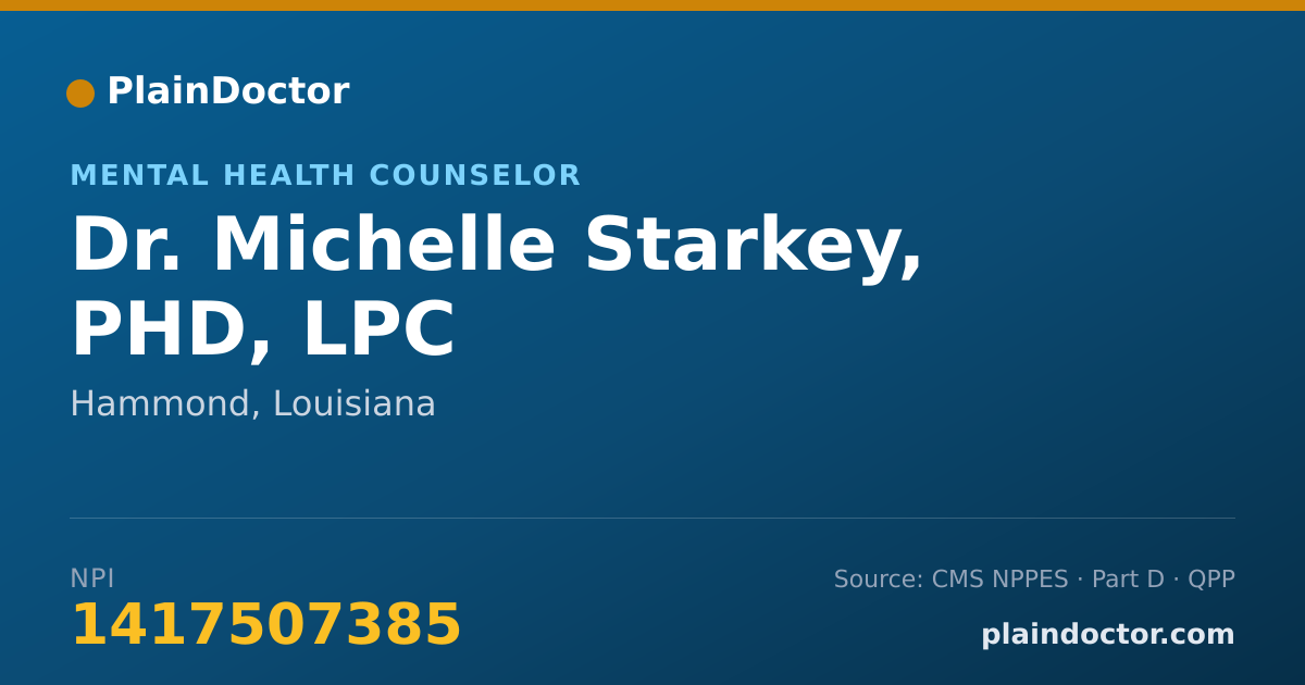 Shareable card for Michelle Starkey, PHD, LPC - Mental Health Counselor, Hammond, LA