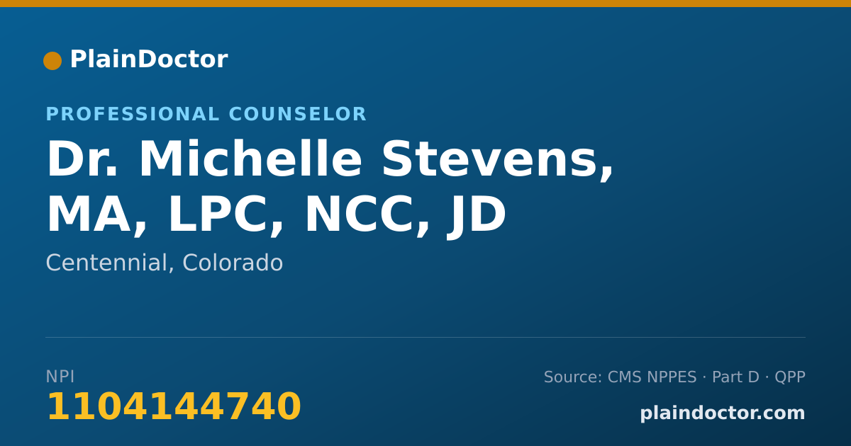 Shareable card for Michelle Stevens, MA, LPC, NCC, JD - Professional Counselor, Centennial, CO