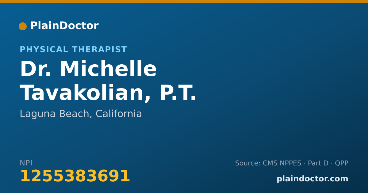 Shareable card for Michelle Tavakolian, P.T. - Physical Therapist, Laguna Beach, CA