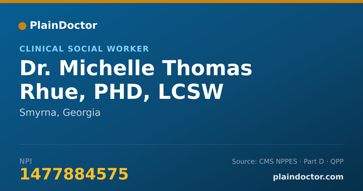 Shareable card for Michelle Thomas Rhue, PHD, LCSW - Clinical Social Worker, Smyrna, GA