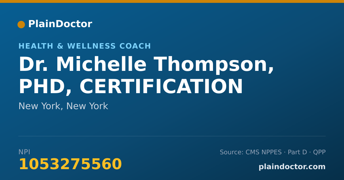 Shareable card for Michelle Thompson, PHD, CERTIFICATION - Health & Wellness Coach, New York, NY
