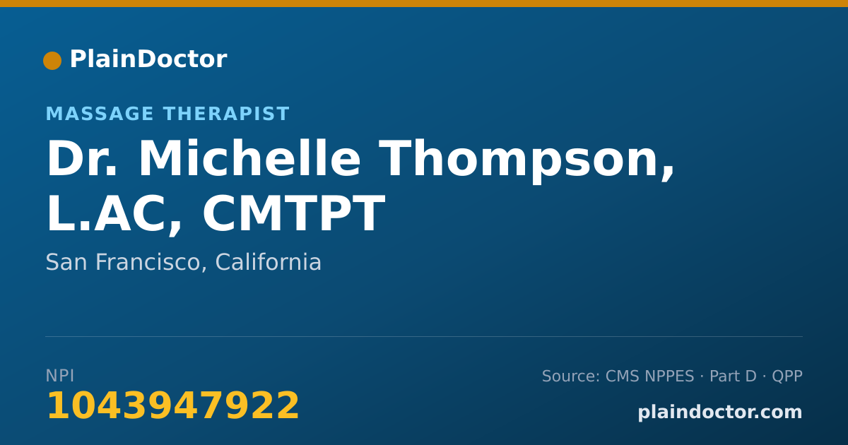 Shareable card for Michelle Thompson, L.AC, CMTPT - Massage Therapist, San Francisco, CA