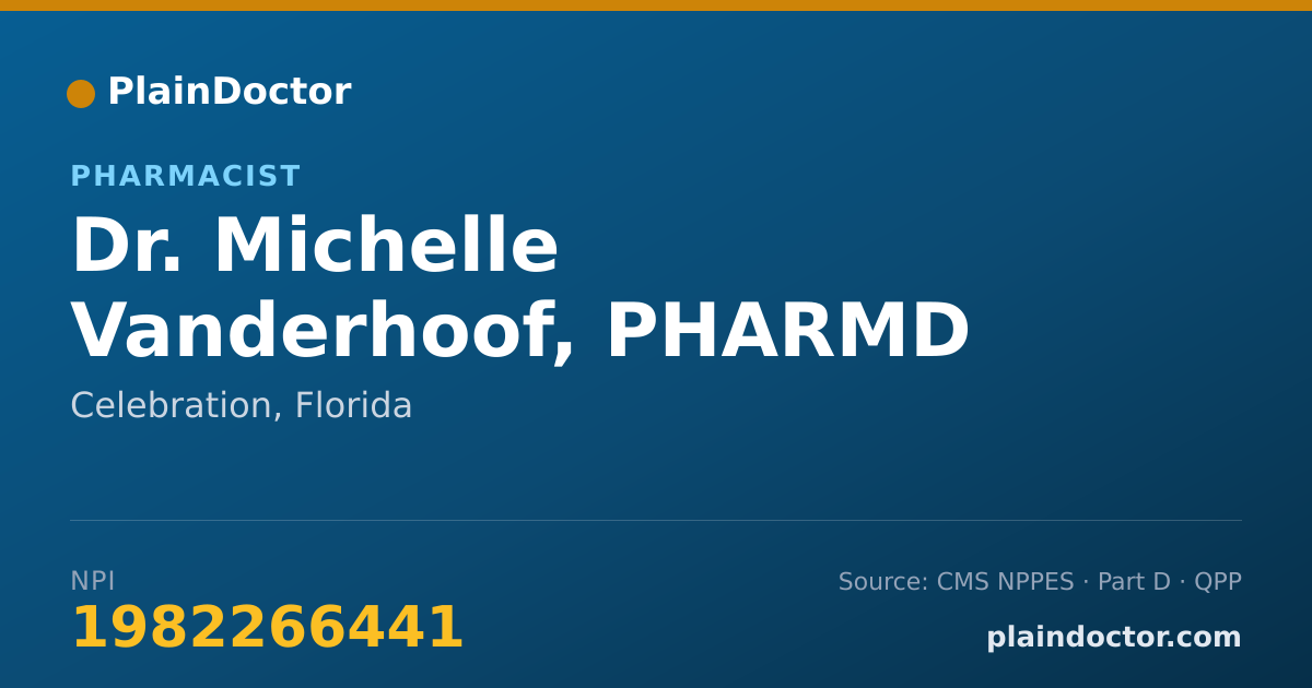 Shareable card for Michelle Vanderhoof, PHARMD - Pharmacist, Celebration, FL