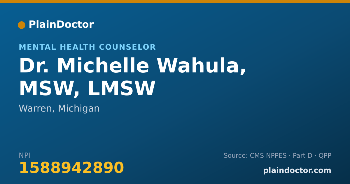 Shareable card for Michelle Wahula, MSW, LMSW - Mental Health Counselor, Warren, MI
