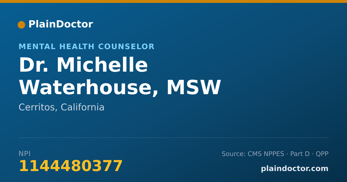 Shareable card for Michelle Waterhouse, MSW - Mental Health Counselor, Cerritos, CA