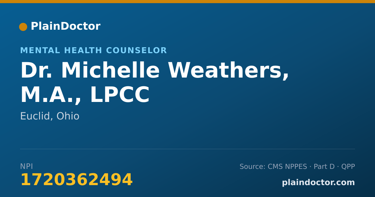 Shareable card for Michelle Weathers, M.A., LPCC - Mental Health Counselor, Euclid, OH