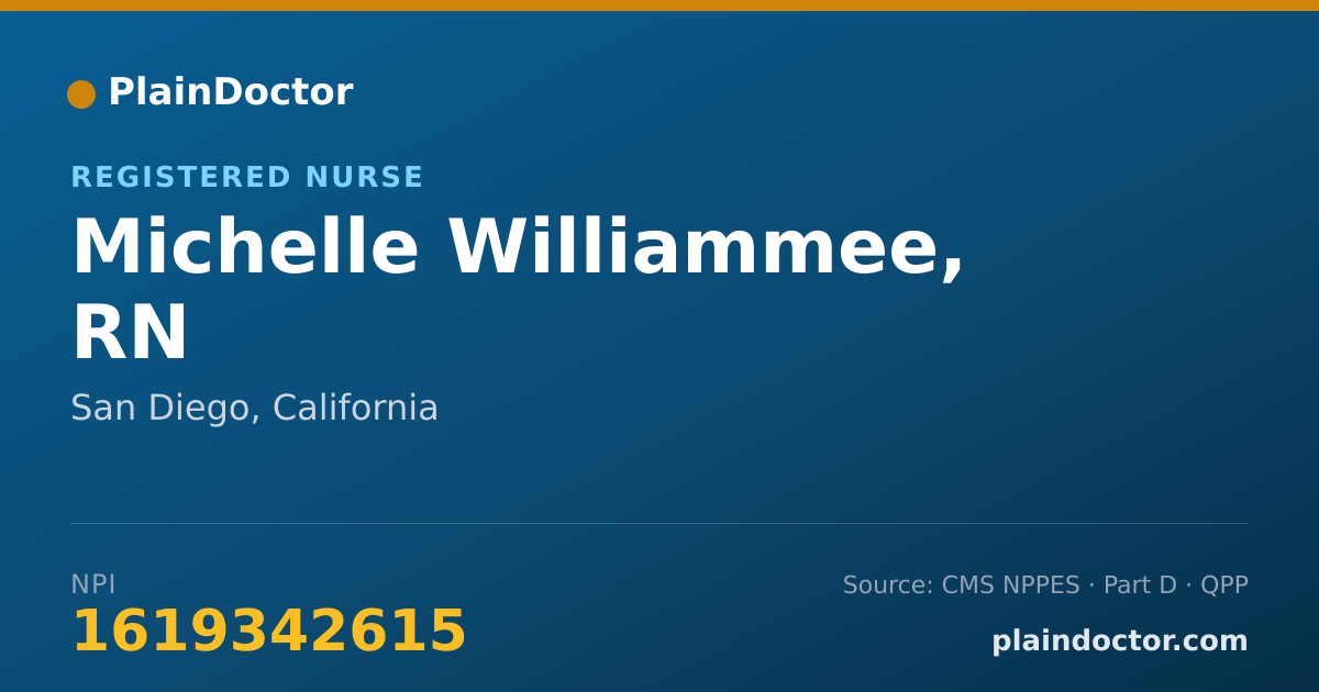 Shareable card for Michelle Williammee, RN - Adult Psychiatric/Mental Health Registered Nurse, San Diego, CA