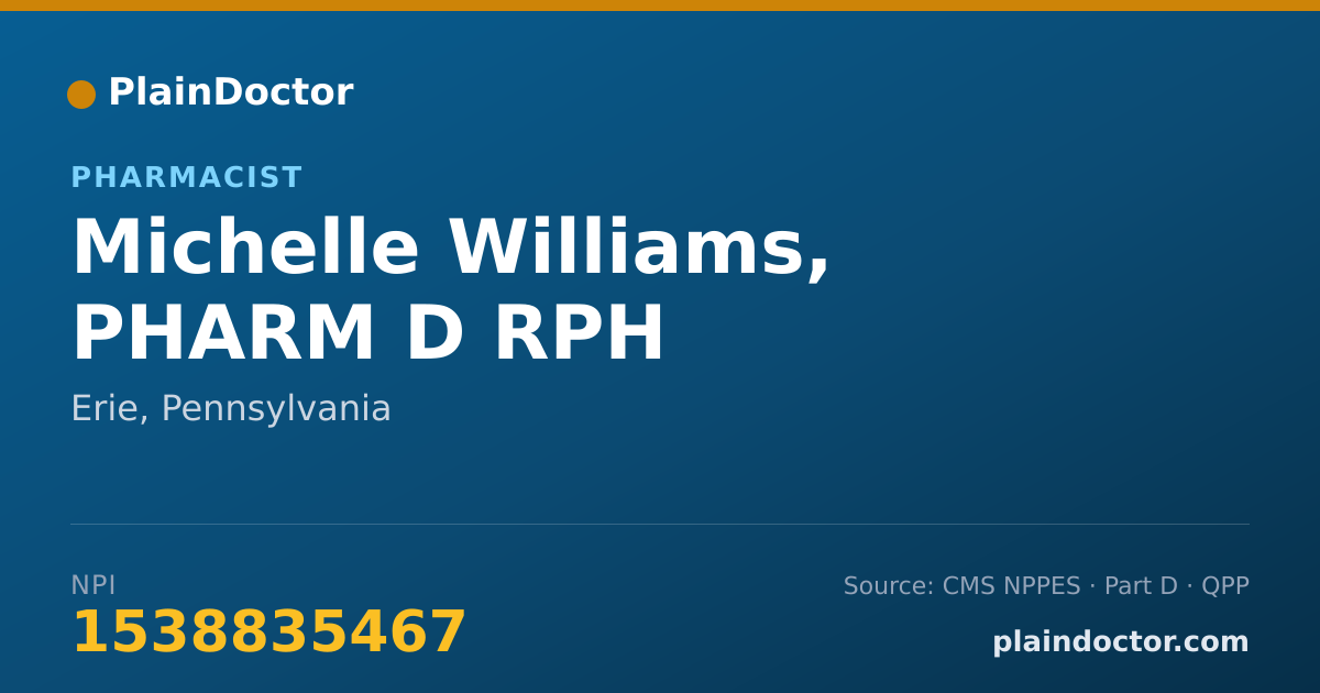 Shareable card for Michelle Williams, PHARM D RPH - Pharmacist, Erie, PA