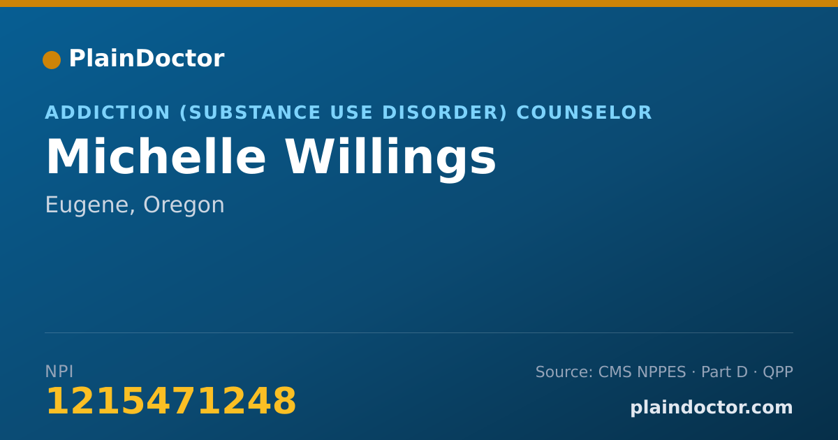 Shareable card for Michelle Willings - Addiction (Substance Use Disorder) Counselor, Eugene, OR