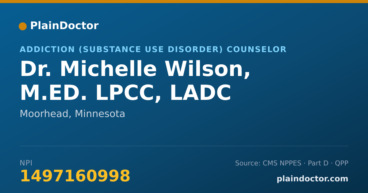 Shareable card for Michelle Wilson, M.ED. LPCC, LADC - Addiction (Substance Use Disorder) Counselor, Moorhead, MN