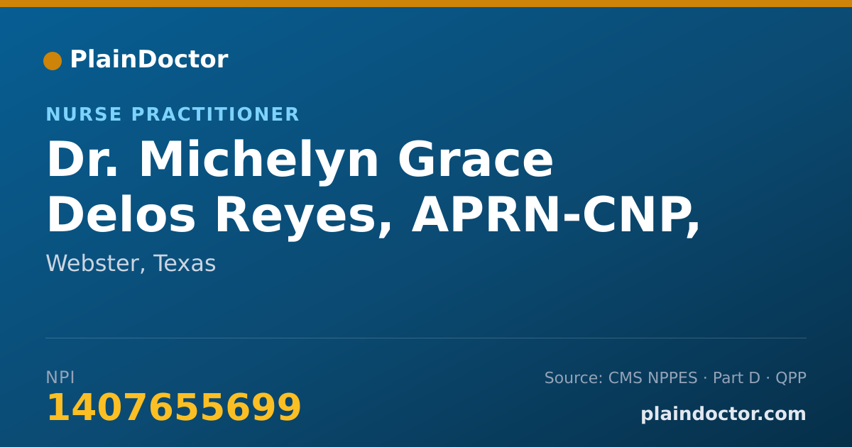 Shareable card for Michelyn Grace Delos Reyes, APRN-CNP, AGACNP-BC - Nurse Practitioner, Webster, TX