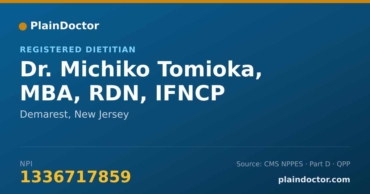 Shareable card for Michiko Tomioka, MBA, RDN, IFNCP - Registered Dietitian, Demarest, NJ