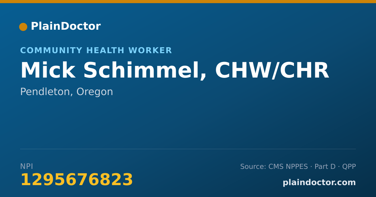 Shareable card for Mick Schimmel, CHW/CHR - Community Health Worker, Pendleton, OR