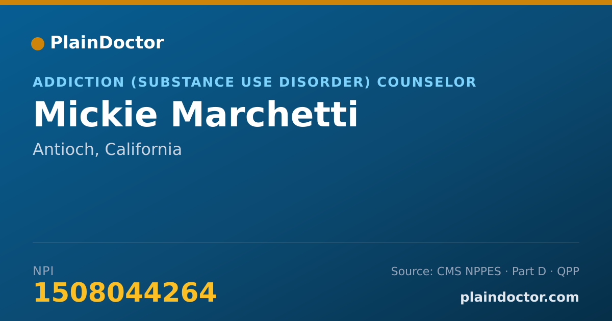 Shareable card for Mickie Marchetti - Addiction (Substance Use Disorder) Counselor, Antioch, CA