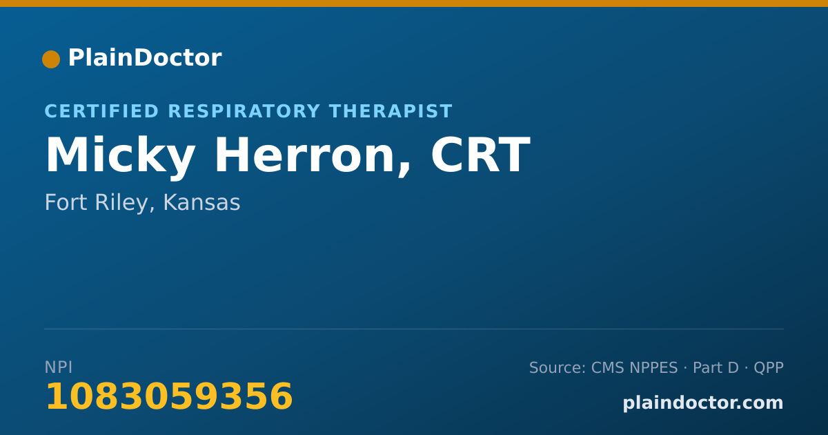 Shareable card for Micky Herron, CRT - Certified Respiratory Therapist, Fort Riley, KS
