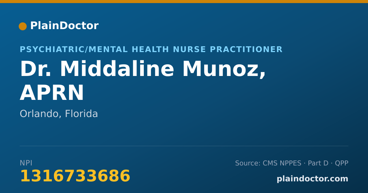 Shareable card for Middaline Munoz, APRN - Psychiatric/Mental Health Nurse Practitioner, Orlando, FL
