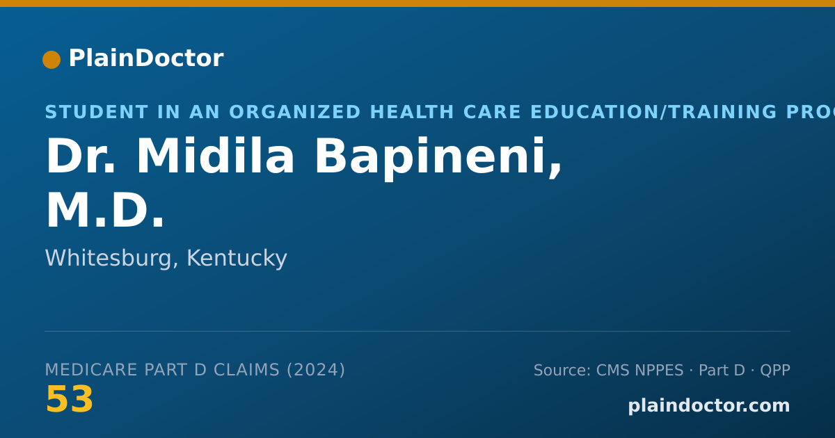 Shareable card for Midila Bapineni, M.D. - Student in an Organized Health Care Education/Training Program, Whitesburg, KY