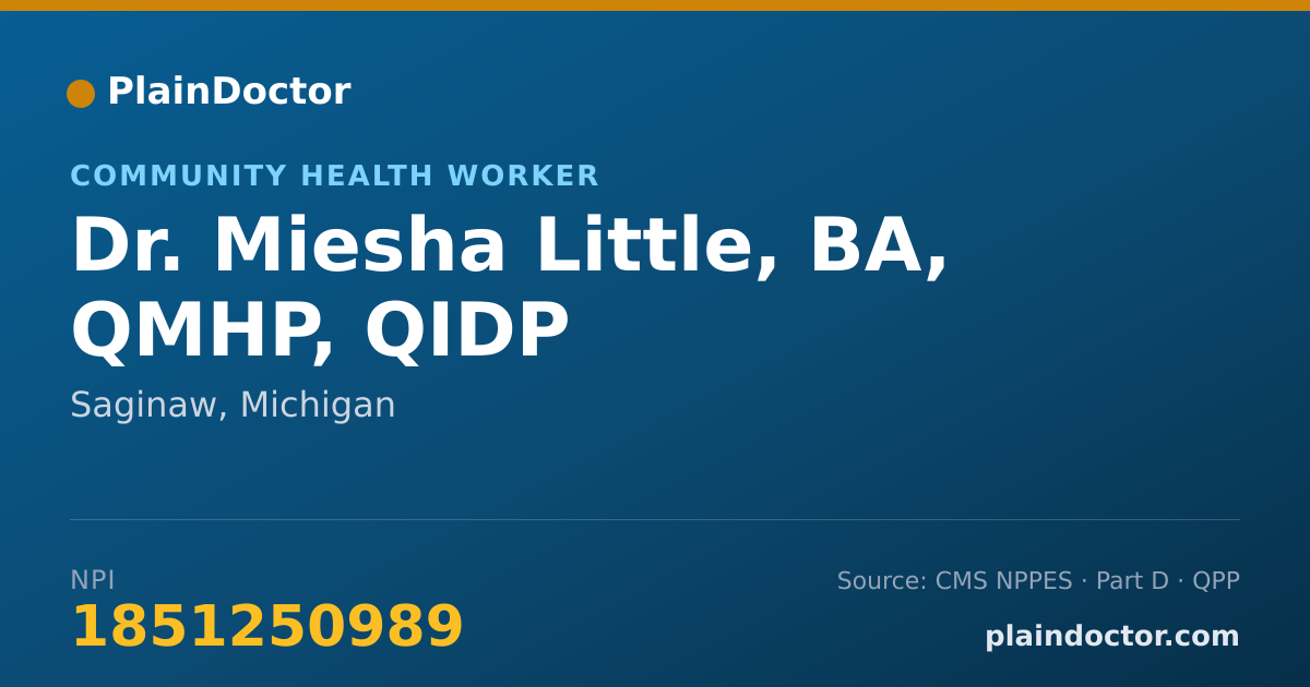 Shareable card for Miesha Little, BA, QMHP, QIDP - Community Health Worker, Saginaw, MI