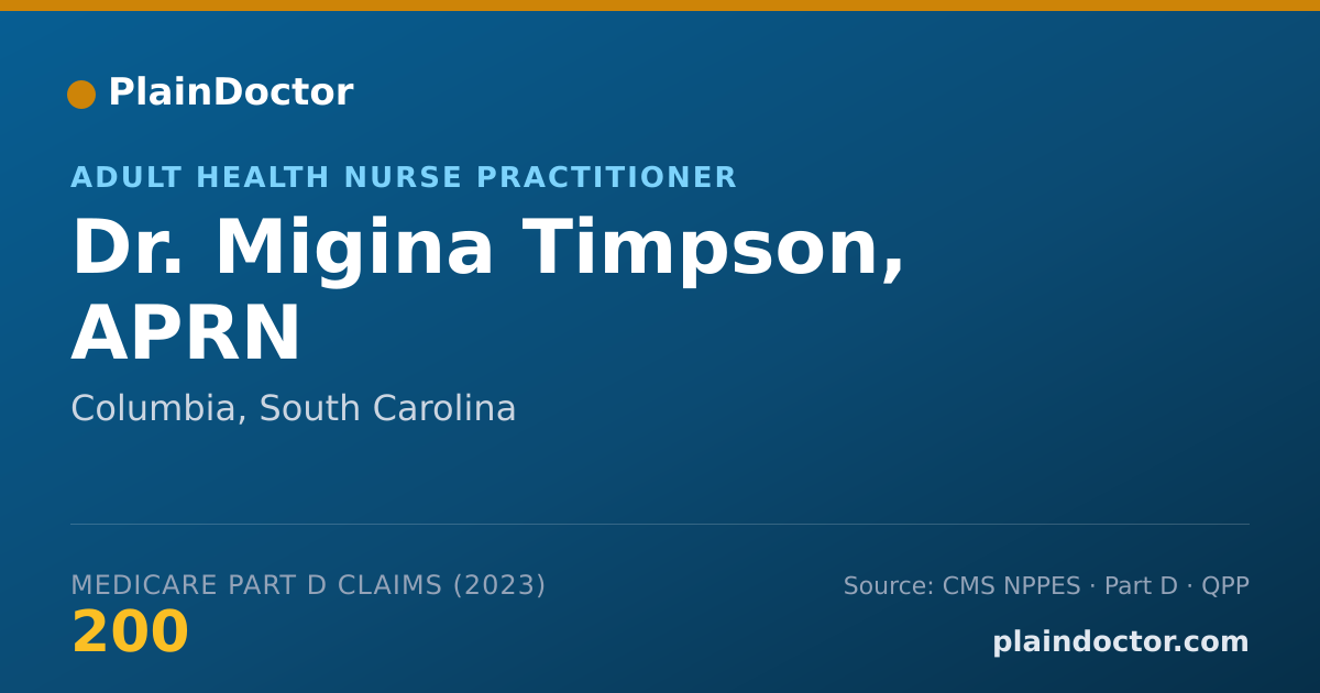 Shareable card for Migina Timpson, APRN - Adult Health Nurse Practitioner, Columbia, SC