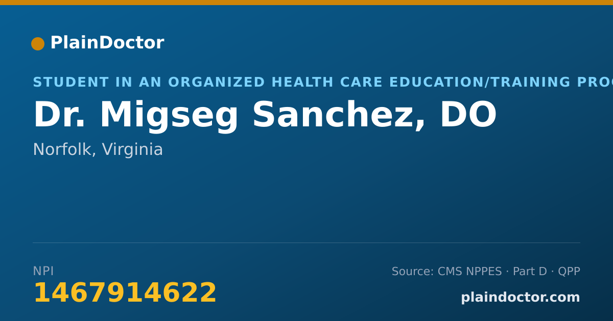 Shareable card for Migseg Sanchez, DO - Student in an Organized Health Care Education/Training Program, Norfolk, VA