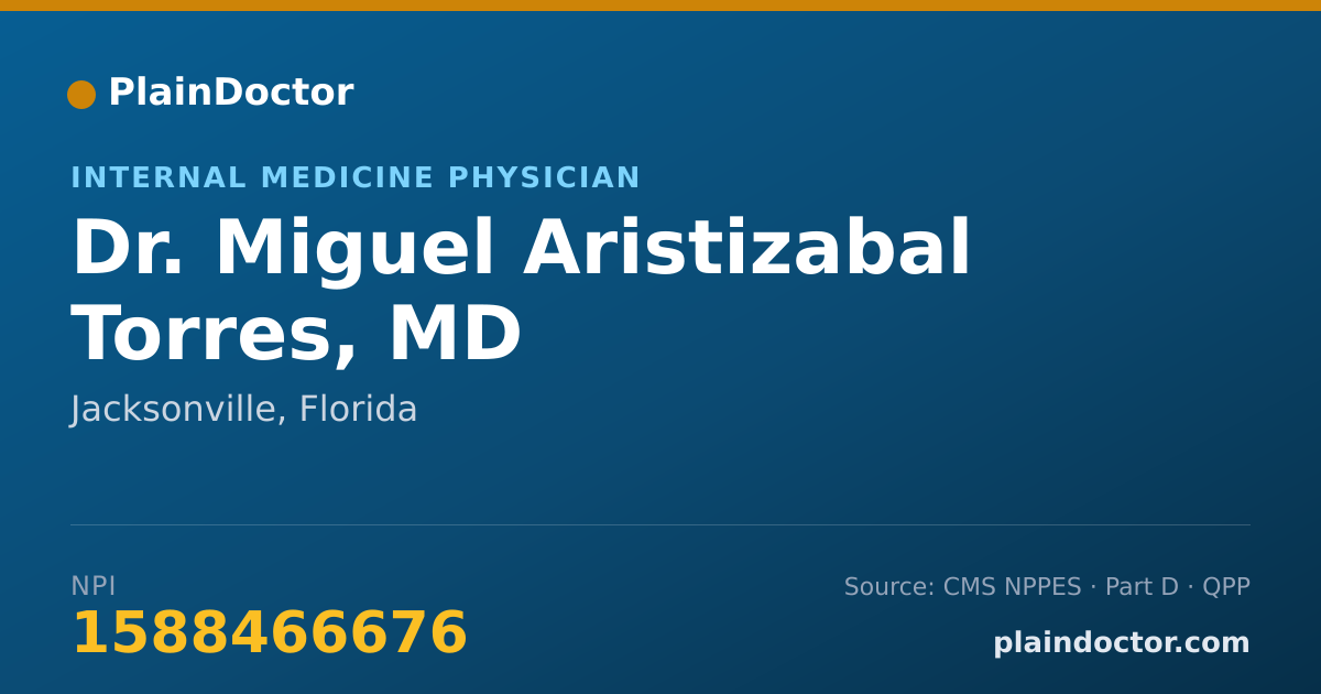 Shareable card for Miguel Aristizabal Torres, MD - Internal Medicine Physician, Jacksonville, FL