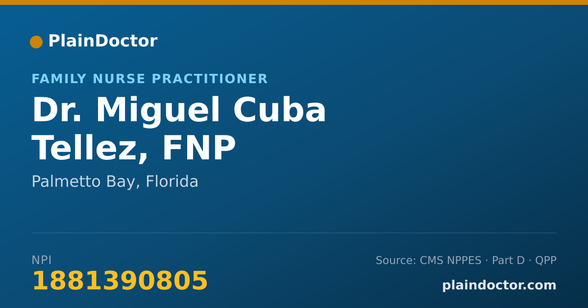 Shareable card for Miguel Cuba Tellez, FNP - Family Nurse Practitioner, Palmetto Bay, FL