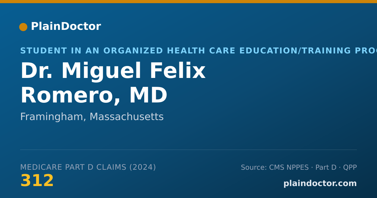Shareable card for Miguel Felix Romero, MD - Student in an Organized Health Care Education/Training Program, Framingham, MA