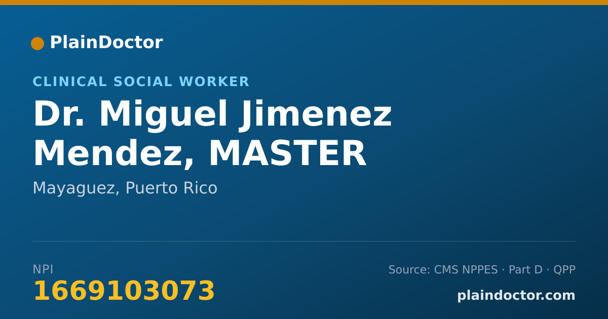 Shareable card for Miguel Jimenez Mendez, MASTER - Clinical Social Worker, Mayaguez, PR