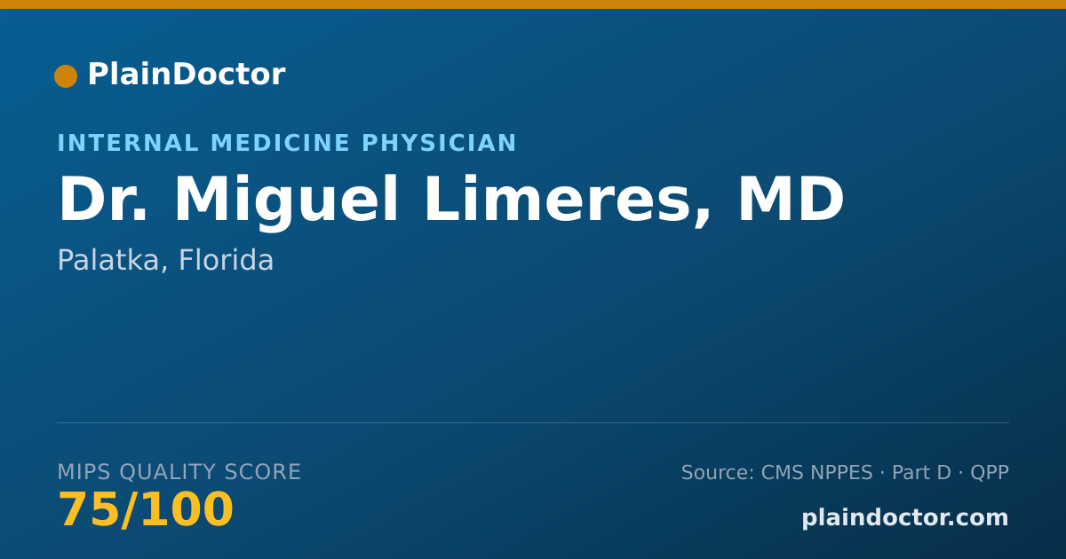 Shareable card for Miguel Limeres, MD - Internal Medicine Physician, Palatka, FL