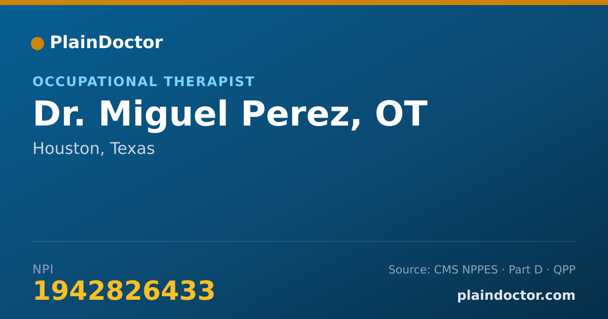 Shareable card for Miguel Perez, OT - Occupational Therapist, Houston, TX