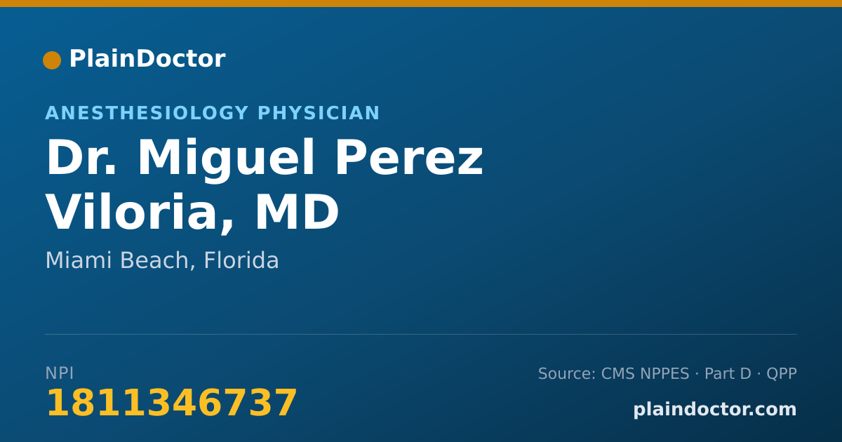 Shareable card for Miguel Perez Viloria, MD - Anesthesiology Physician, Miami Beach, FL
