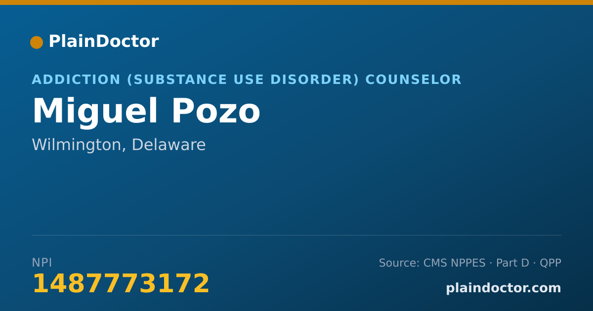 Shareable card for Miguel Pozo - Addiction (Substance Use Disorder) Counselor, Wilmington, DE