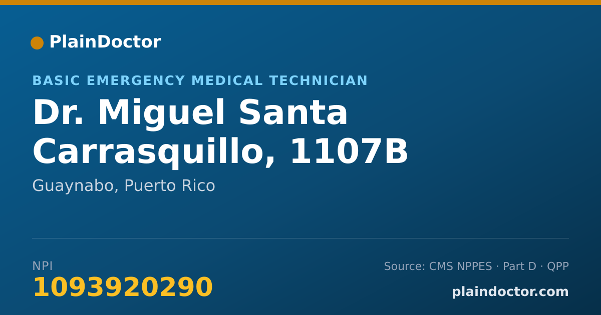 Shareable card for Miguel Santa Carrasquillo, 1107B - Basic Emergency Medical Technician, Guaynabo, PR