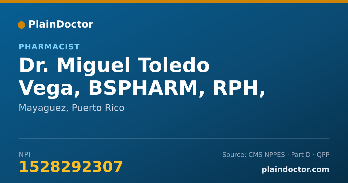 Shareable card for Miguel Toledo Vega, BSPHARM, RPH, PHARMD - Pharmacist, Mayaguez, PR