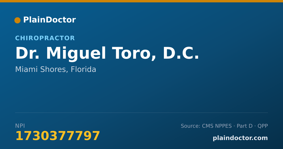Shareable card for Miguel Toro, D.C. - Chiropractor, Miami Shores, FL