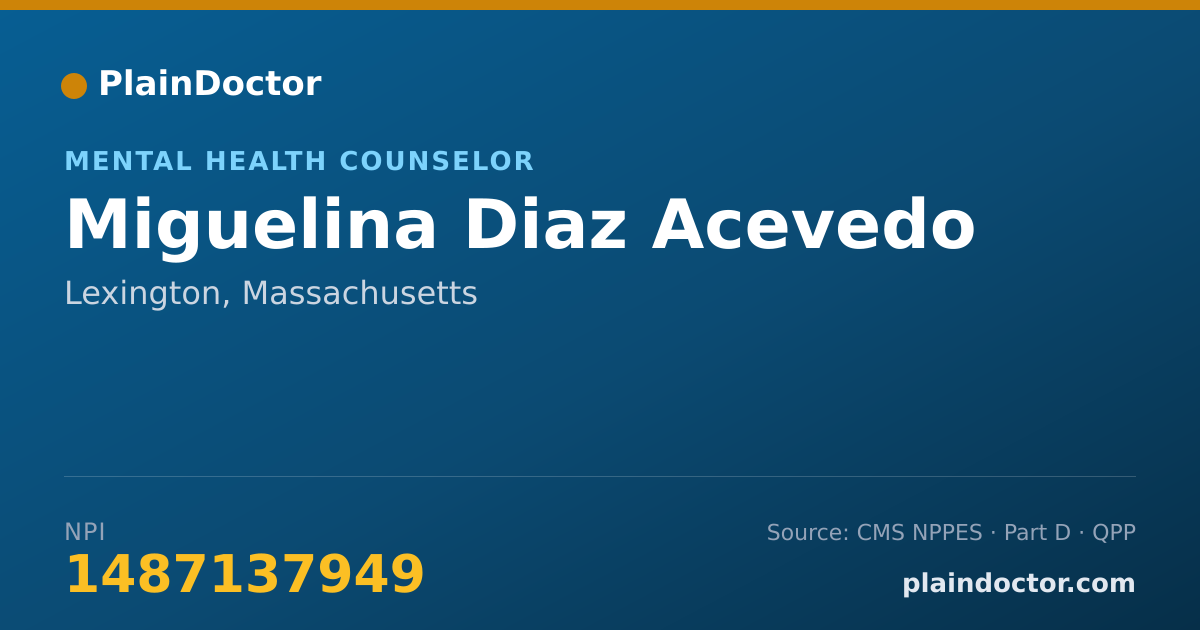 Shareable card for Miguelina Diaz Acevedo - Mental Health Counselor, Lexington, MA