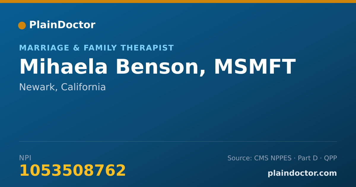 Shareable card for Mihaela Benson, MSMFT - Marriage & Family Therapist, Newark, CA