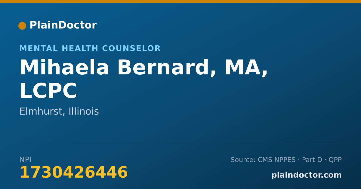 Shareable card for Mihaela Bernard, MA, LCPC - Mental Health Counselor, Elmhurst, IL