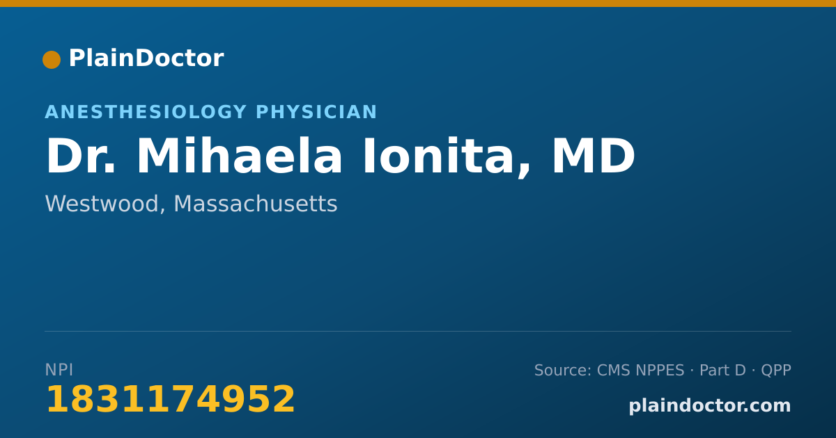 Shareable card for Mihaela Ionita, MD - Anesthesiology Physician, Westwood, MA
